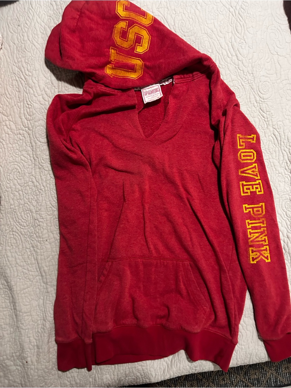 Victoria’s Secret PINK USC Trojans Collegiate Hoodie Women’s Small Red Love Pink